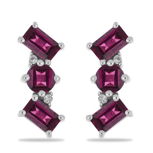 BUY NATURAL RHODOLITE WITH WHITE ZIRCON GEMSTONE EARRINGS